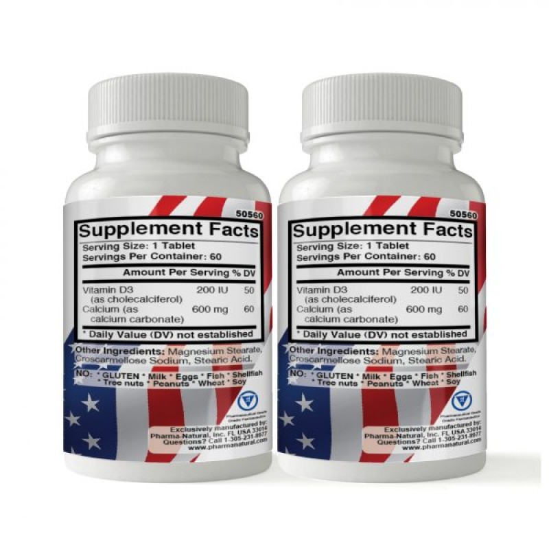 Calcium 600 mg + Vitamin D3, 2 x (60 Tablets)