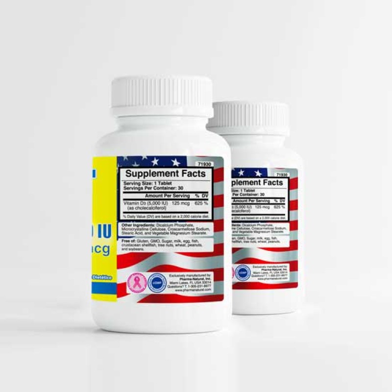 Vitamin D3 5,000 IU (125 mcg), 2 x (30 Tablets)